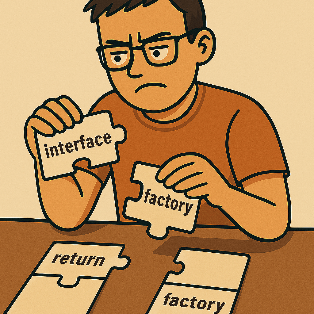 Developer rearranging puzzle pieces like abstract pieces of code.
